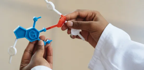Doctors hands holding a DNA model