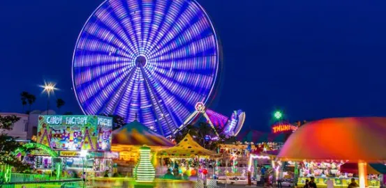 an amusement park at night