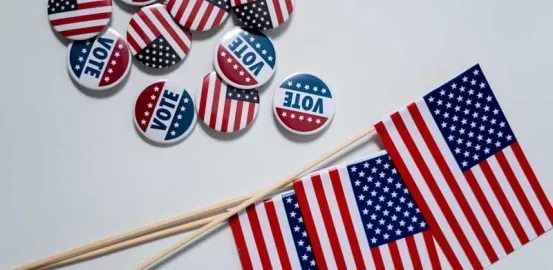 vote buttons and mini American flags