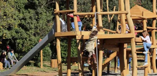 young children on a wooden playground