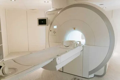 MRI machine in an all white room