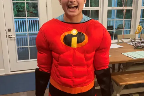 Pixar loving Zach Chafos in Incredibles costume