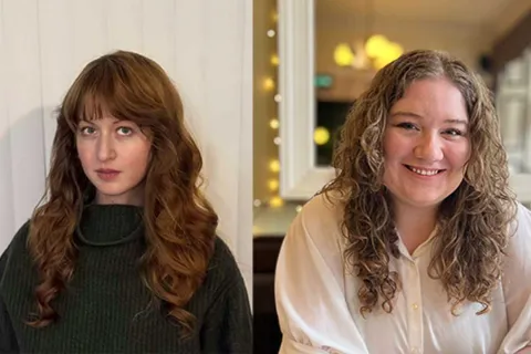 a woman with red hair and a woman with blonde curly hair