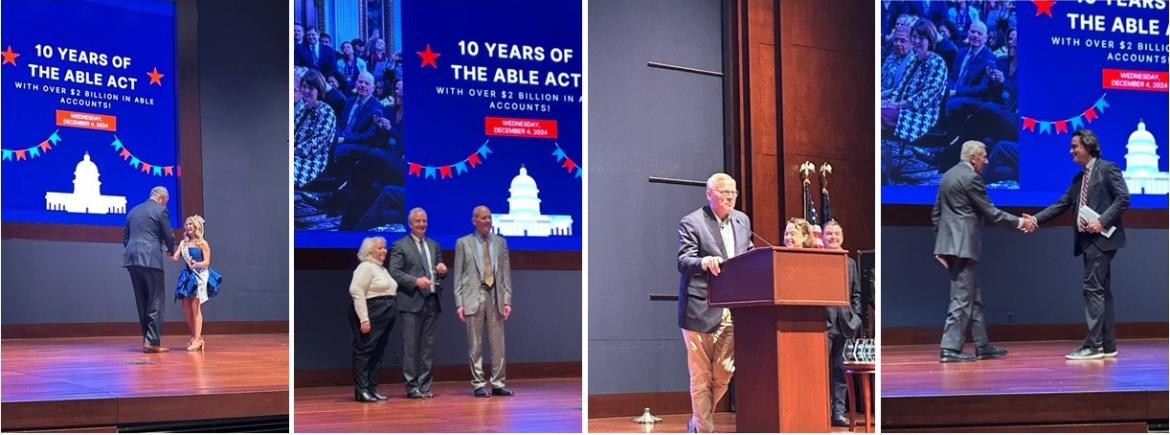 4 photos of different awardees on stage at the ABLE Act Anniversary