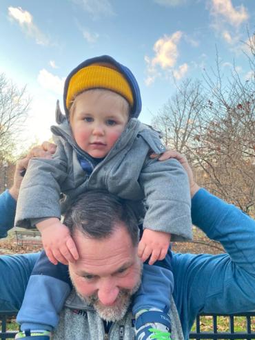 Dave with his grandson Hudson on his shoulders