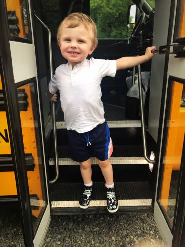 Nolan coming off the school bus