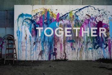 Wall mural that says "together"