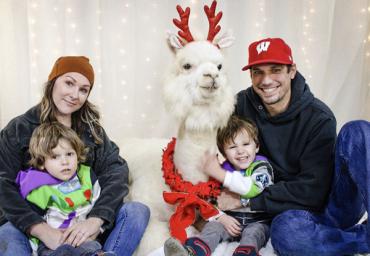 Walter and his photo getting Christmas portraits taken with a llama