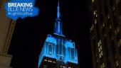 The Empire State Building with blue lights as they Light It Up Blue in support of World Autism Awareness Day